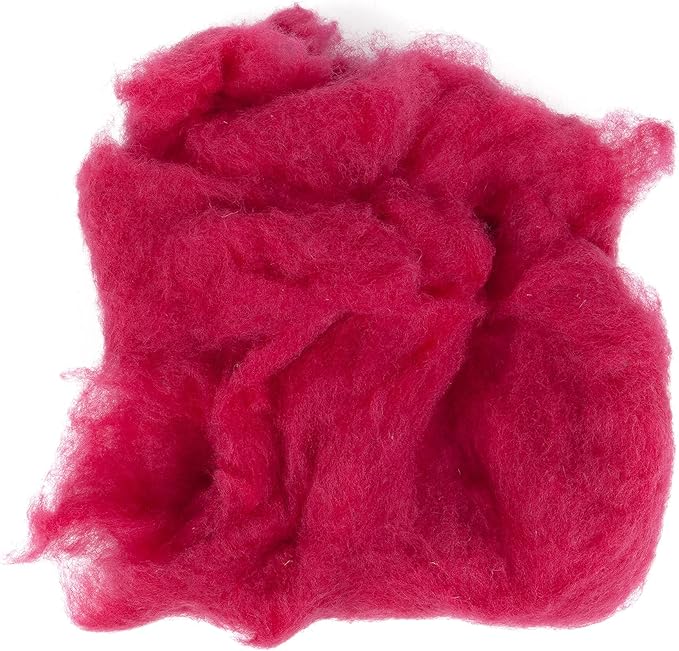 Desert Breeze Distributing Maori Wool Carded Batting, 100% Natural New Zealand Wool Made by DHG in Italy for Needle Felting, 3.5 OZ, 27 Micron, Color Raspberry Red