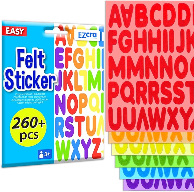EZCRA Felt Alphabet Stickers, Large Self-Adhesive A-Z Puffy Letters for Kids Ages 3-5 – Classroom, Preschool, Homeschool DIY, Scrapbooking, 260+ Pieces