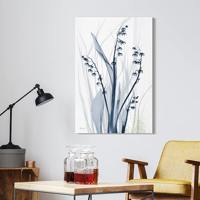 Empire Art Direct Frameless Free Floating Tempered Glass Panel Graphic Wall Art Ready to Hang, 32" x 48", Radiant Blues 2, Blue Flower