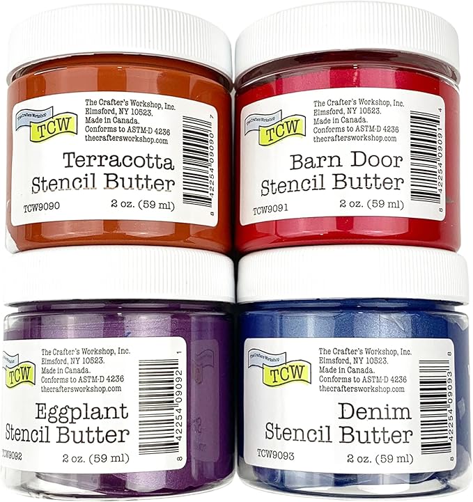 The Crafter's Workshop Stencil Butter - Jewels Acrylic Paint Set - Boutique Metallic Texture Paste for Art, Canvas, Journals, & Cards - 4 x 2oz Jars