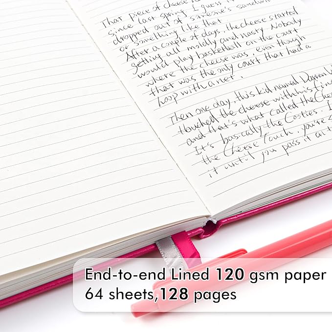 feela 5 Pack Notebooks Journals Bulk, Hardcover Notebook Classic Ruled Lined Journals with Pen Holder for Women Girls School Business Supplies, with 5 Black Pens, 120 GSM, 5.1”x8.3”, A5, Berry