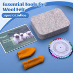 Needle Felting Mat, Needle Felting Tools, 4.6x3.3x1 inch Natural Felting Wool Mat, Felting Pad, Needle Felting Supplies, with Finger Cots and 40 Straight Pins, Felt Pad for Making Felting Crafts