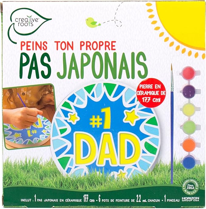 Creative Roots Paint Your Own #1 Dad Stepping Stone, Paintable Ceramic 7 in. Stone, Includes 6 Acrylic Paints & Paintbrush, Great Arts and Crafts for Kids Ages 8-12, Father's Day Gift