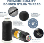 Mandala Crafts Bonded Nylon Thread Black Heavy Duty Sewing Threads - 1500 YDs Size 69 210D T70 Tex 70 Thread for Leather Jeans Weaving Outdoor Marine Upholstery Threads