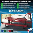 Global Industrial 6’L Rectangular Picnic Table, Expanded Metal, Red Thermoplastic Coating, Attached Benches, 1-1/2” Umbrella Pole Hole, Outdoor-Rated, 1000 lb Capacity, 72” x 30” Tabletop