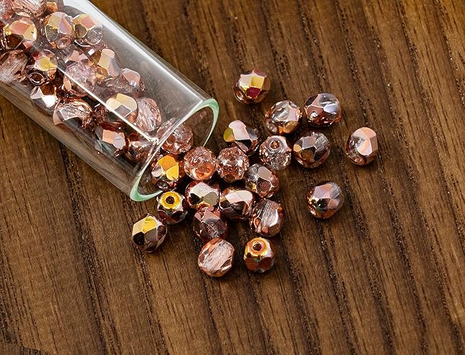 100 pcs of Faceted Fire Polished Pressed Czech Glass Beads 4mm (0.16in), Crystal Copper Capri Apollo 00030-27101 BCV