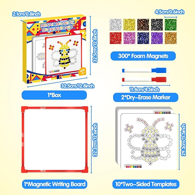 GLEEHAPY Learning Educational STEM Toy,Mosaic Magnetic Puzzle,300 Foam Building Blocks with 20 Patterns,Math Counting Activities, Montessori Sensory Art Kit Gift for Boy Girl Kids 4 5 6 7+