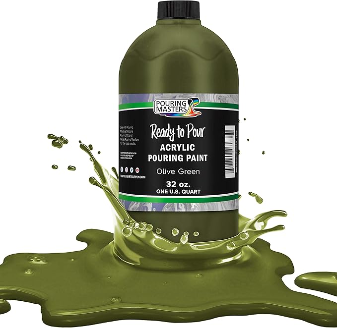 POURING MASTERS Olive Green Acrylic Ready to Pour Pouring Paint - Premium 32-Ounce Pre-Mixed Water-Based - for Canvas, Wood, Paper, Crafts, Tile, Rocks and More
