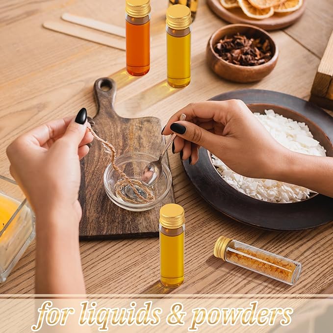 100 Pcs Small Clear Vials Spice Mini Jars with Lids Mini Glass Bottles with Screw Aluminum Metal Caps Tiny Jars Sample Containers for Powder Cream Cosmetic Jewelry Wedding (20 ml,Gold Caps)