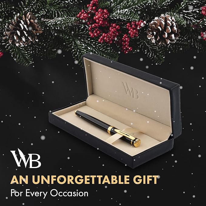 Wordsworth & Black Fountain Pen Set, Medium Nib, 24 Ink Cartridges and Ink Refill Converter, Gift Case, Journaling, Calligraphy, Smooth Writing Pens [Sky Blue, Gold Finish], Perfect for Men and Women
