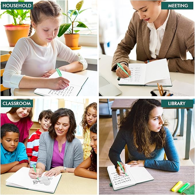 feela 5 Pack Journal Notebook Bulk for School, Hardcover Business Notebooks Classic Ruled Lined Journals with Pen Holder for Work Note Taking, with 5 Black Pens, 120 GSM, 5.1”x8.3”, A5, Dark Green