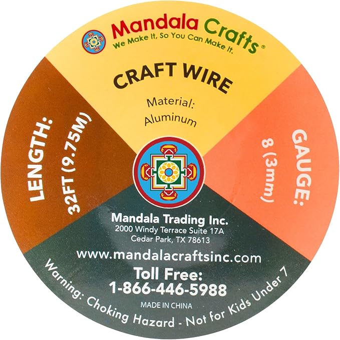 Mandala Crafts 8 Gauge Anodized Aluminum Craft Wire for Jewelry Making - 32 FT Colored Flexible Orange Wire - Bendable for Bonsai Armature Crafting Sculpting
