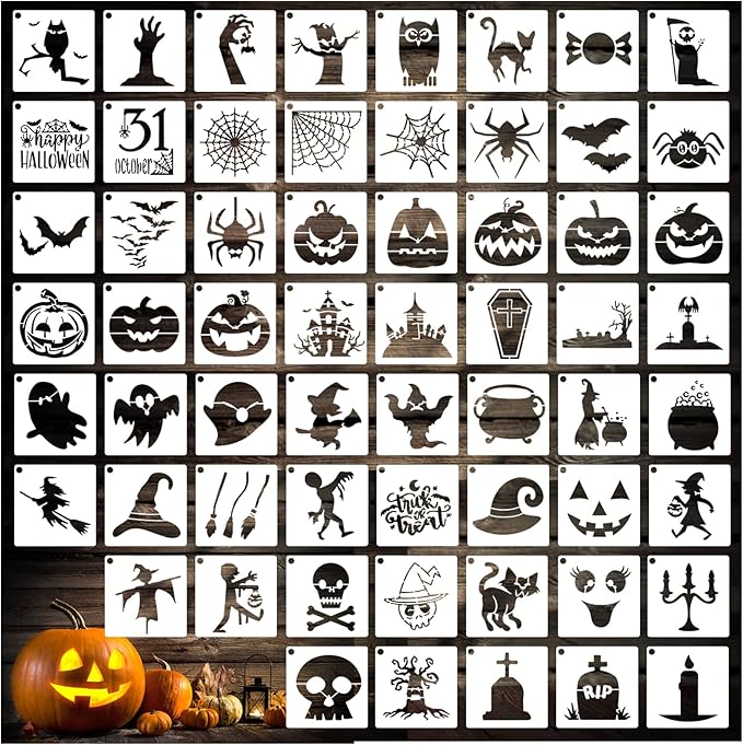 Small Stencils for Painting on Wood Reusable, 3 Inch Reusable Stencil for Craft Ornament Paint Template Stencils for Wall Card Rock Wood Signs Coasters Canvas Home Decor (Halloween)