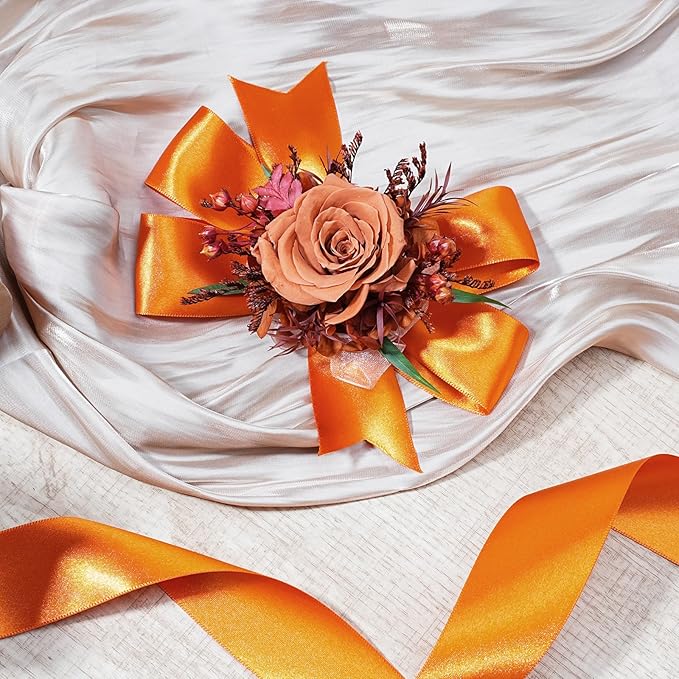 LaRibbons Orange Satin Ribbon 1 1/2 Inch 50 Yards Luxury Double Faced Russet Orange Silk Ribbon for Flower Bouquet Crafts Gift Wrapping Wedding Fall Decoration