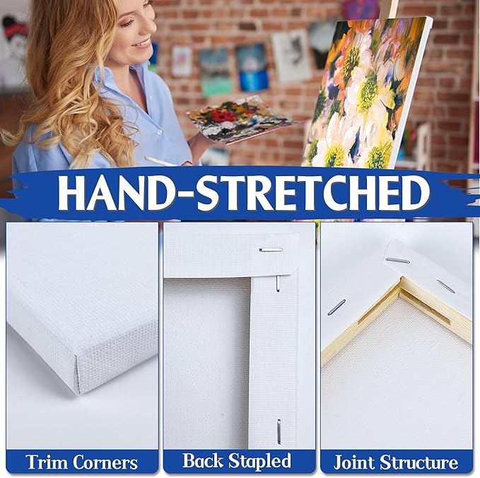 Stretched Canvases for Painting, 8 Packs 9X12 Inch Canvases for Acrylics,Oils & Other Painting Media, 5/8 Inch Profile 100% Cotton Primed Artist Framed Canvas