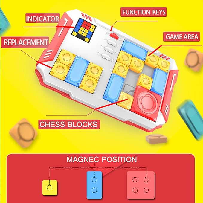 Super Slide Puzzle: Over 500 High-Level IQ Challenges, Exciting Educational Brain Teaser for Kids & Teens, Quality-Made, Great Travel & Gift Option (Navy/Yellow/Red/Blue)