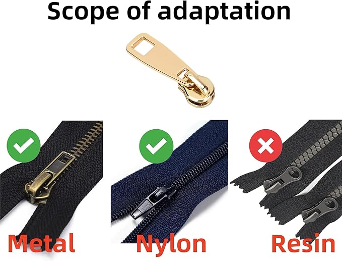 AKTIOIN Metal Zipper Repair Kit for Jackets, Luggage, Bags, Backpack, No Sewing Required Detachable Zip Heads Zipper Pull Replacement (#8 Golden)