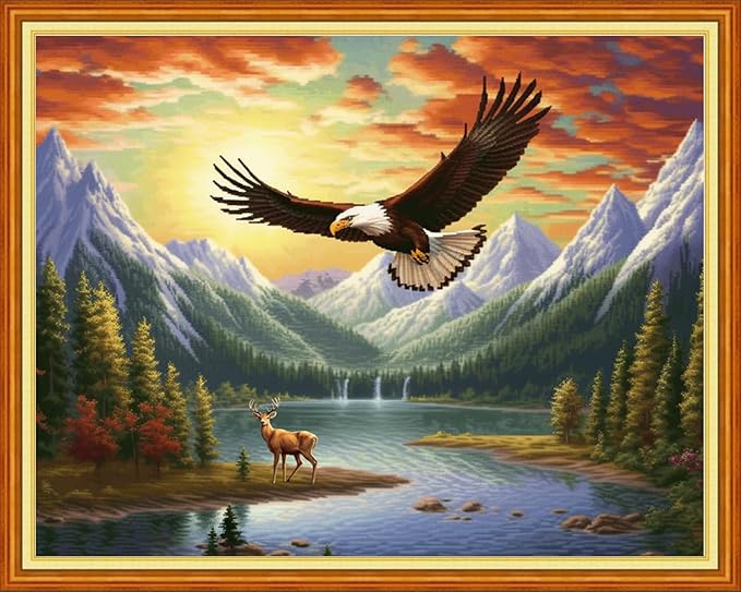 Joyhoor Cross Stitch Kits for Beginners Stamped Cross-Stitch Supplies Needlework preprint Embroidery Kits for Adults DIY Needlepoint Kits Embroidery Patterns 11CT-Eagle Hunting 16x20 inchs