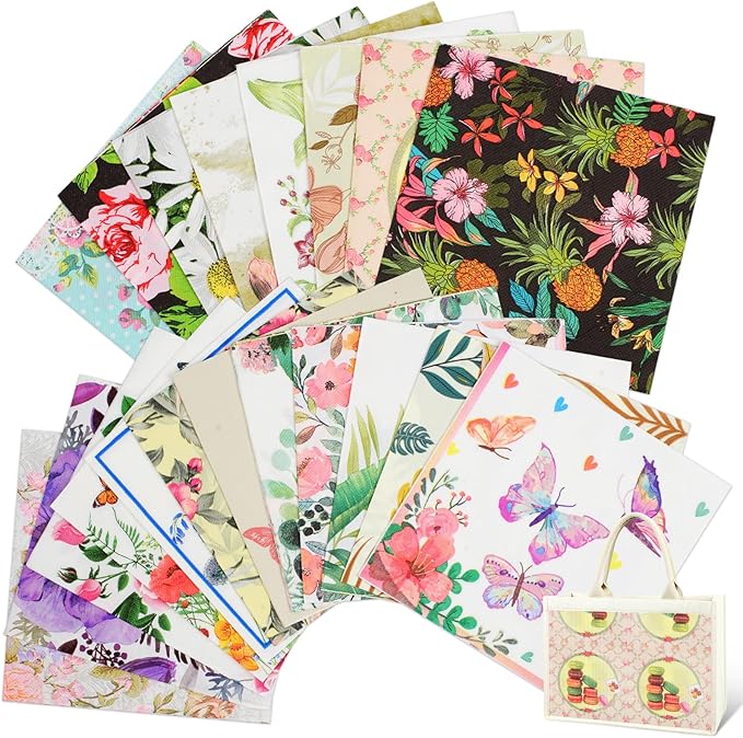 Floral Decoupage Paper Napkins, 20 Pack 20 Styles Assorted Decorative Cocktail napkins for DIY rafting Birthday Party Wedding Baby Shower Each Unfolded 13 Inch