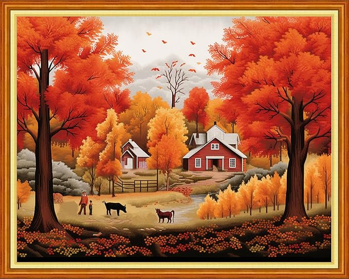 DMCVIVR Stamped Cross Stitch Kits for Adults Beginners Embroidery Kits 11CT Needlepoint Kits Cross Stitch Patterns Embroidery Patterns-Beautiful Late Autumn 16x20 inch