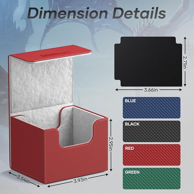 Mlikero 4 Pack Card Deck Box, Commander Deck Box Holds 400+ Double-Sleeved Cards with 4 Dividers, Leather Magnetic Closure Card Box Fit for MTG, TCG (4 Colors)