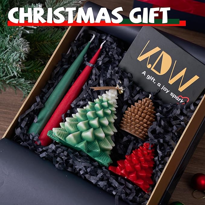 KDW Soy Wax Beads for Candle Making Christmas Tree Silicone Mold Large+Small 3D Candle Molds and Pine Cone Silicone Mould Accessories Set Christmas Gift for Friends and Family