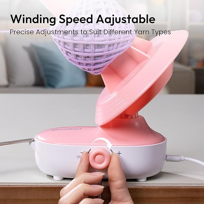 Etcokei Electric Yarn Ball Winder Pro for Crocheting, Upgrade Dual-Spring Tension 10oz Large Capacity, Stepless Speed Automatic Yarn Wool Spinner Roller, Ideal Present for Crochet Lovers(Pink)