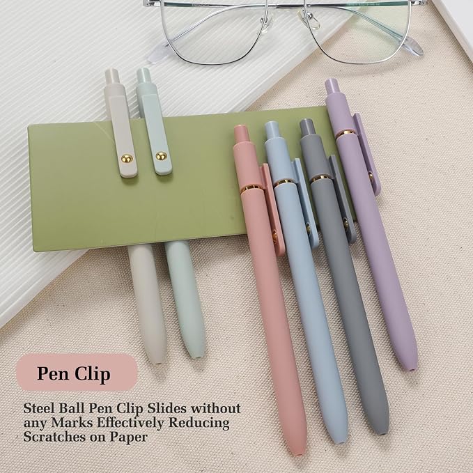 FIOVER Gel Pens, 6pcs 0.7mm Fine Point Black Ink, Smooth Writing Pens for Journaling, Nurse Aesthetic Cute Office School Supplies, Gifts for Women and Men (6Pcs Morandi-Black Ink)