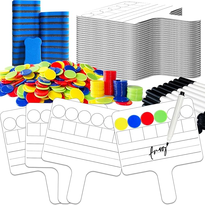 24 Pack Phonemic Awareness Dry Erase Board 8" x 10" Double Sided Handheld Answer Board Speech Therapy Phonemic Awareness Phonics Games Preschool Kindergarten Classroom Must Have