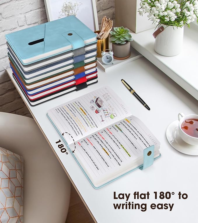 A5 Lined Leather Journal Notebook for Men Women,5.9" X 8.4" Hardcover Journal with Pen,200 Pages 100 Gsm Thick Ruled Paper Daily Diary for School,Travel,Business,Work,Home Writing