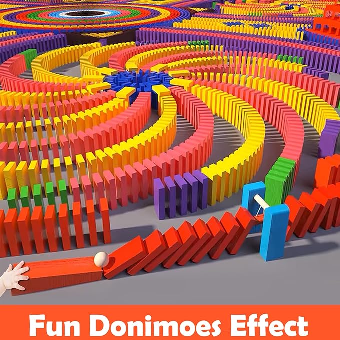 1000 Piece Dominoes Set for Kids with Extra 20 Blocks, Colorful Dominos Tiles for Building, Stacking, Racing, Tumbling, Wood Domino with Storage Bag and Box