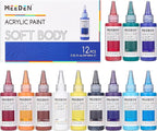 MEEDEN Soft Body Acrylic Paints Set: Matte Finish 12 Colors x 60ml/2oz Fluid Acrylic Paints for Art Painting on Canvas Wood & Glass for Students Adults Artists