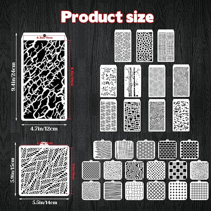 30 Pcs Abstract Layering Stencils for Painting, Reusable Mixed Media Stencils with Geometric Crackle Bubble Camo Splatter Tree Leaf Patterns, DIY Craft Templates for Walls Canvas Cards Airbrush Art