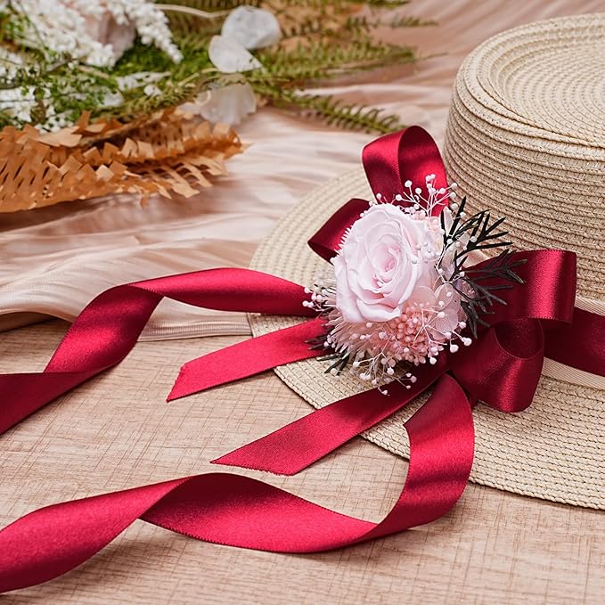 LaRibbons Burgundy Satin Ribbon 1 Inch 50 Yards Luxury Double Faced Red Silk Ribbon for Flower Bouquet Crafts Gift Wrapping Wedding Bow Christmas Decoration