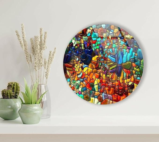 My Photostation.com 24''(60cm) Diameter Red Mosaic Round Glass Wall Art Tempered Glass Printing Wall Decor Large Wall Art Wall Hangings