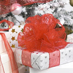 MEEDEE Red Gold Wired Ribbon - 2.5 Inch Sheer Ribbon with Gold Glitter Polka Dots for Christmas Tree, Wreath and Bow Making