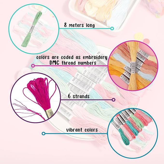 Athena’s Elements Embroidery Floss | Rainbow Thread for Embroidery, Cross Stitch Thread, Crafting Arts Embroidery Strings Bulk with Needles Plus White and Black Floss（447 Colors）