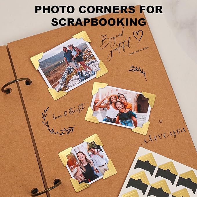 CHIALLCO Photo Corners 120 Pcs Gold Self-Adhesive Picture Mounting Corner Stickers for DIY Scrapbook, Acid Free Photo Mounting Corners for Photo Album, DIY Scrapbook Stickers, Memory Books, Diary