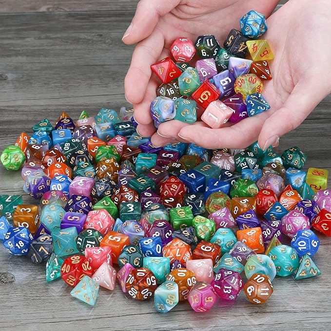 DND Dice Set, 25 X 7 (175 Pieces) Polyhedral D&D Dice Set Three-Color, Two-Color and Monochrome Dice for Dungeons and Dragons with 1 Black Bags