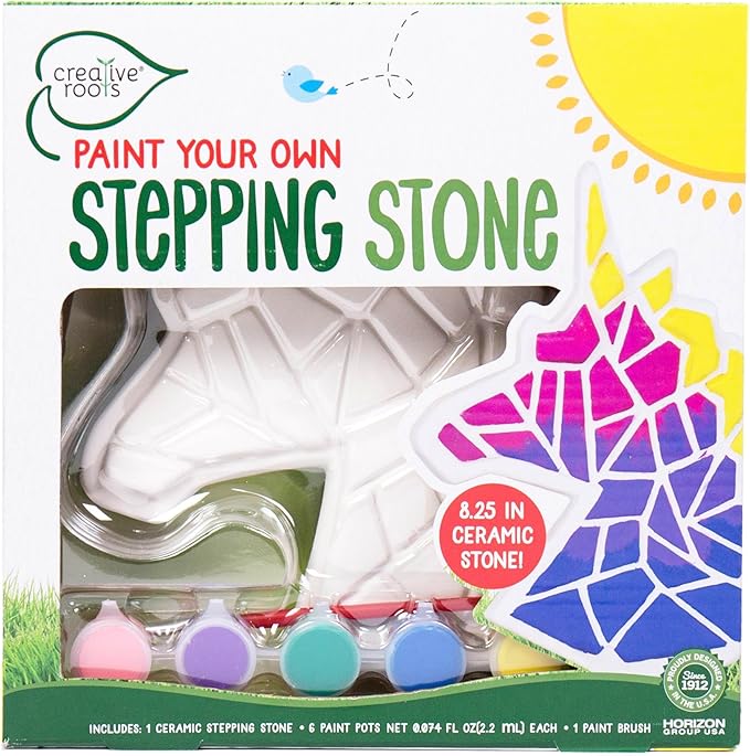 Creative Roots Mosaic Unicorn Stepping Stone, Includes 7-Inch Ceramic Stone & 6 Vibrant Paints, DIY Garden Stepping Stone Kit for Kids Ages 6+