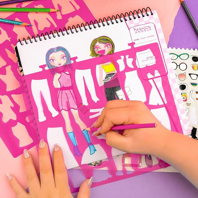 Fashion Angels I Love Fashion Sketch Portfolio, Includes Sketch Pad with Stencils & Stickers, Fashion Design Sketch Book for Girls, Ideal Drawing Kit for Kids