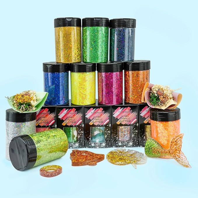 Holographic Chunky Glitter, 5.64oz/160g Craft Glitter Powder Mixed Chunky & Fine Flakes, Iridescent Sequins for Nail Art, Hair, Body, Eye Epoxy Resin, Tumblers, Painting, Festival Decor (Fuchsia)