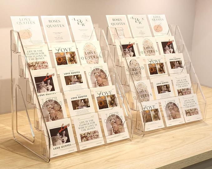 Card Display Stand set of 2, Clear 5-Tiered Shelf For Greeting Card, Stickers, Postcard, Sports Graded Card, Football Baseball Basketball Cards, Table Top Holder Display Rack For Psa Slabs (2 Pack)