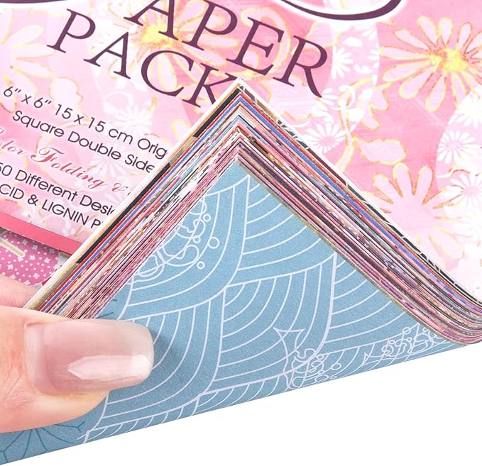 Origami 6x6 Paper Kit 150 Sheets 150 Vivid Colors Double Sided Same Printed Traditional Patterns Square for Arts Crafts Projects Japan Traditional Chiyo.Ethnic Flowers