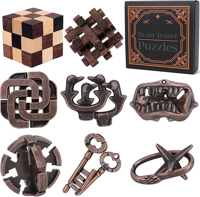 8 Pcs Brain Teaser Puzzles for Adults Teens - Wooden Puzzles 3D Puzzle Game Toys for Adults Teens - Metal Unlock Interlocking Puzzle Adult IQ Education Smart Toys