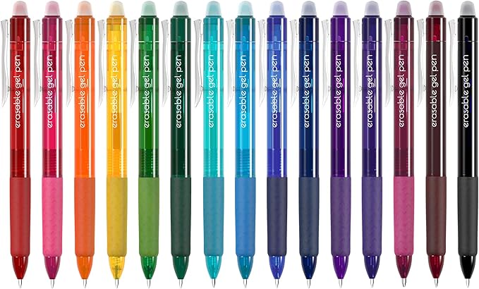 Vanstek 15 Colors Retractable Erasable Gel Pens Clicker, Fine Point(0.7), Make Mistakes Disappear, Premium Comfort Grip for Drawing Writing Planner and School Supplies