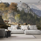 wall26 Wall Sticker/Wall Mural Wolf Near a Lake in a Rocky Mountain Landscape, Not Peel and Stick, Non-Woven Wallpaper Decorative for Bedroom, Living Room,Office - 120x192 inches