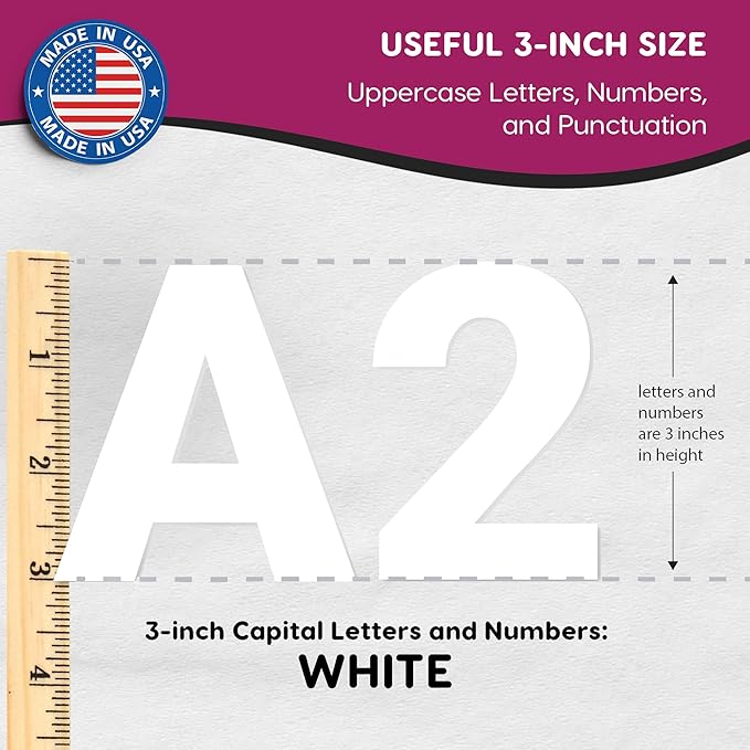 209 Pcs 3 in. White Bulletin Board Letters & Numbers, Capital Letters, Numbers, Punctuation, US Made Card Stock Punch Out Letters for Poster, Bulletin Board, Classroom