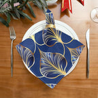 ALAZA Art Deco Floral Royal Blue & Gold Cloth Napkins Set of 1, 20x20 Inch Washable and Reusable Napkin for Decoupage Dinner Party Everyday Use