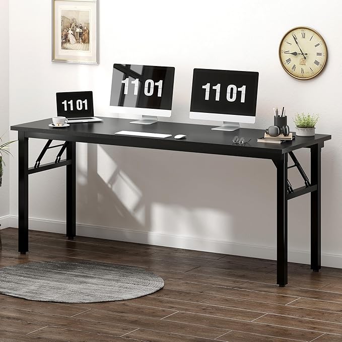 Need Computer Desk Office Desk 62 inches Folding Table with BIFMA Certification Computer Table Dining Table No Install Needed, Black